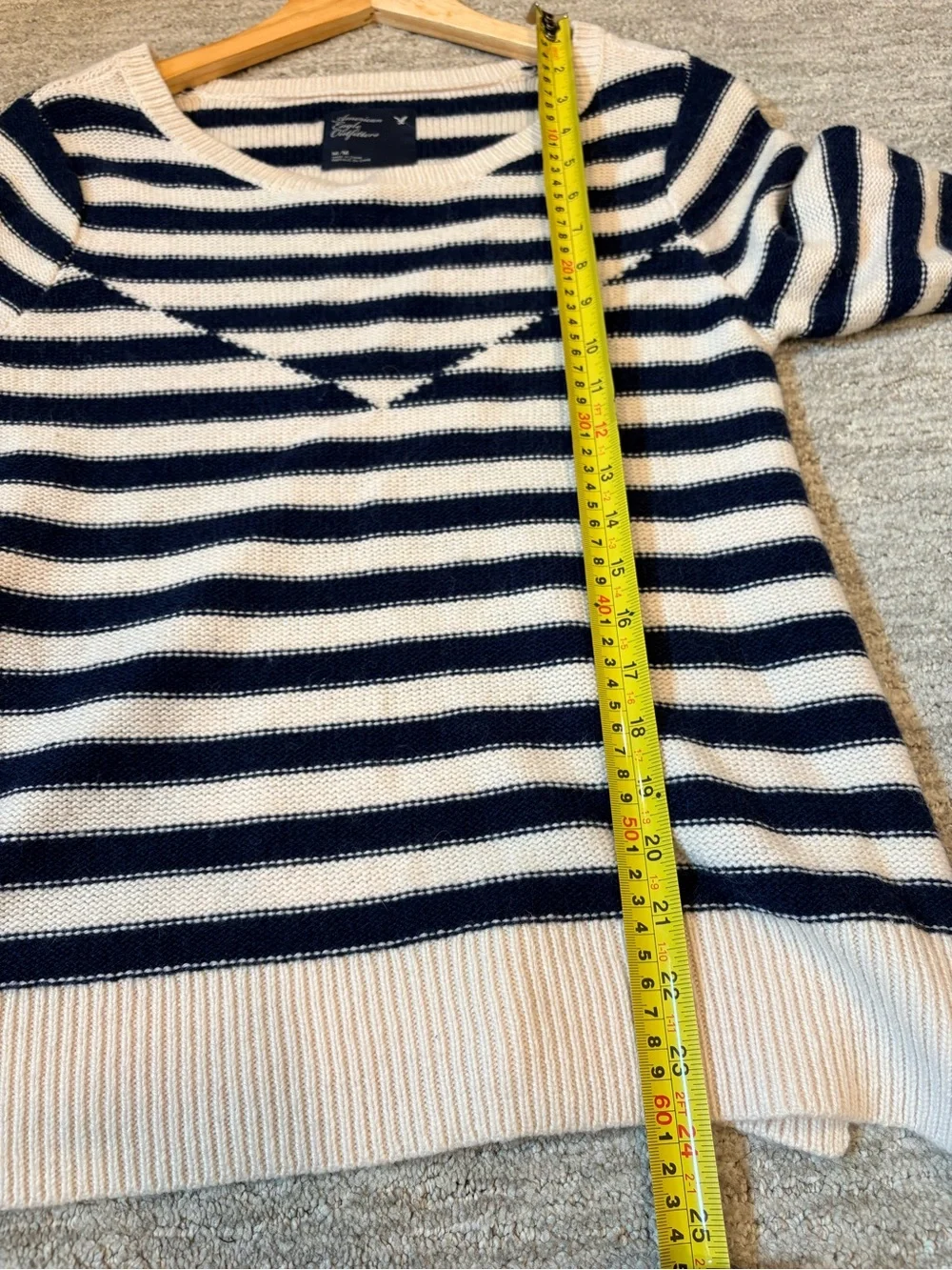 American Eagle Wool Blend Breton Stripe Sweater | Navy & Cream | Medium - Picture 8 of 9